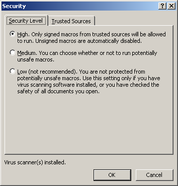 Mail security office macro settings zoomed