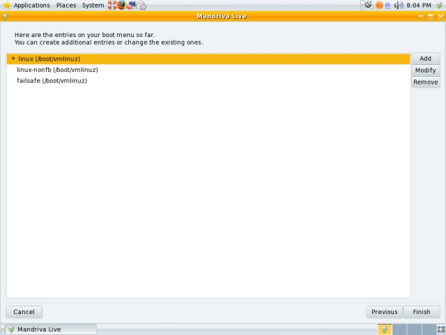 Mandriva boot menu