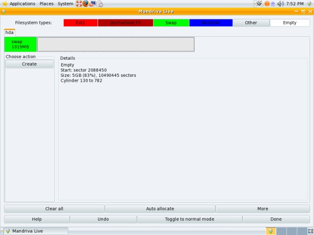 Mandriva partitioning create root