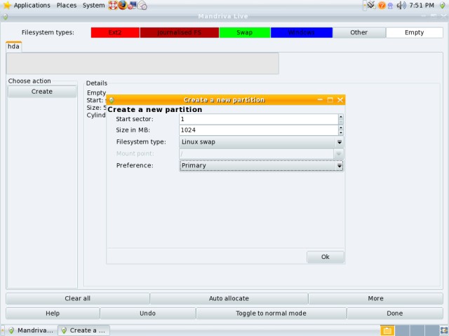 Mandriva partitioning creating swap