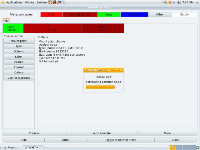 Mandriva partition formatting