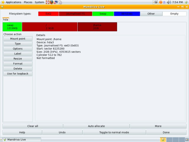 Mandriva partitioning home created