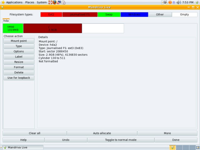 Mandriva partitioning root created