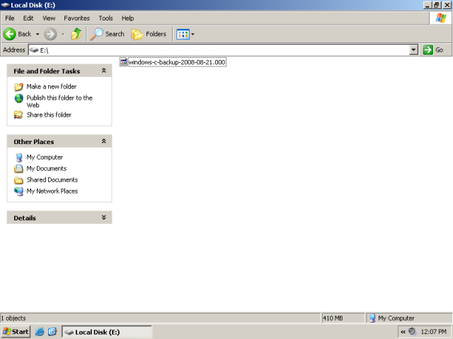 PartImage Windows drive E