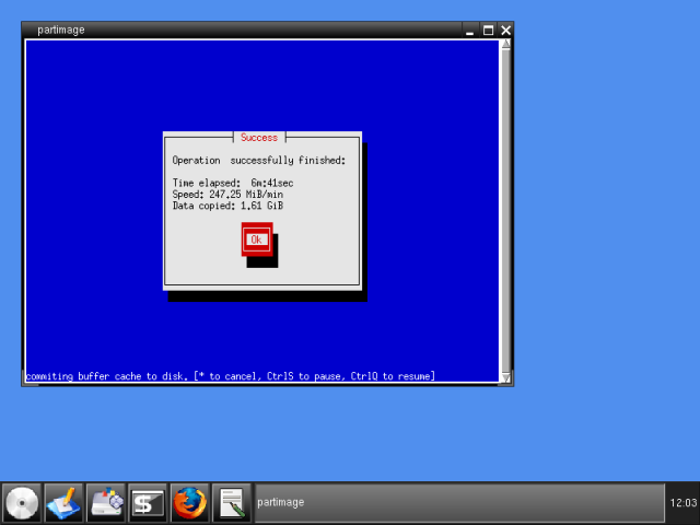 PartImage operation completed