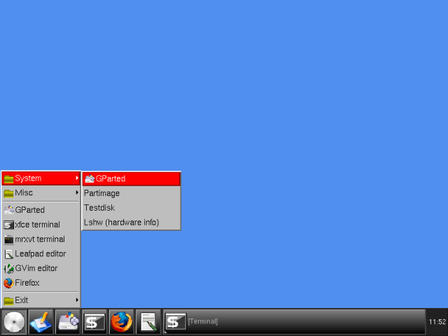 PartImage start Gparted