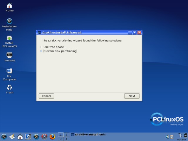PCLinuxOS custom partitioning