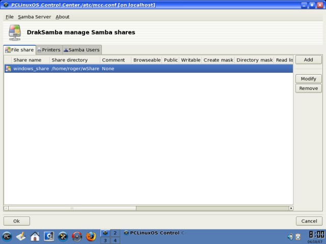 PCLinuxOS Samba share created