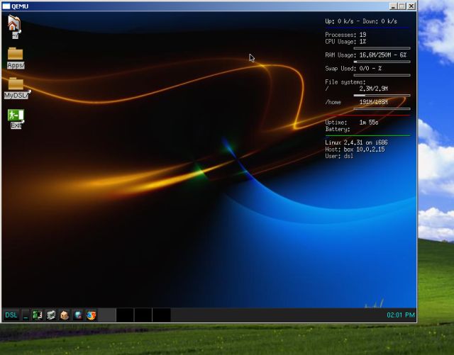 Pendrivelinux Damn Small Linux desktop