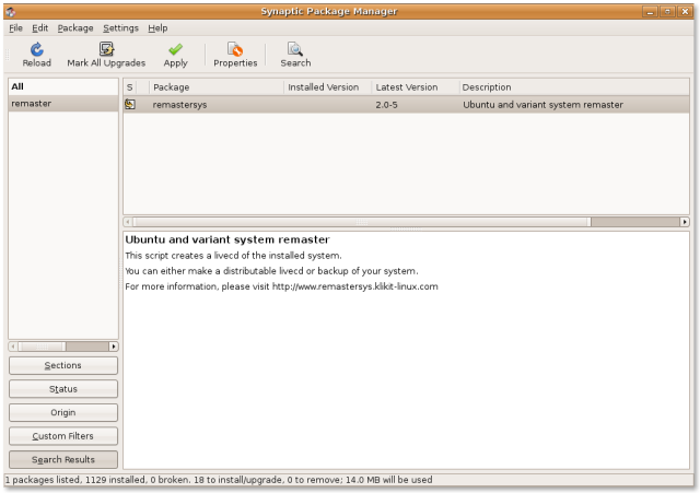 Remastersys Synaptic install