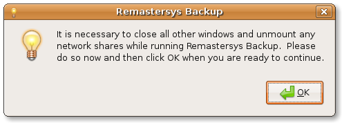 Remastersys backup warning