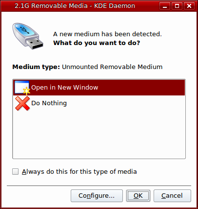 Sabayon external device plugged in