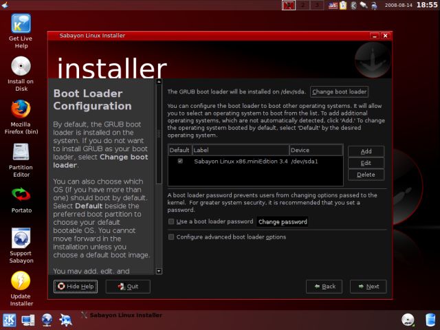 Sabayon configure GRUB bootloader