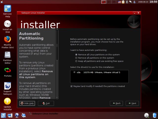 Sabayon partitioning style
