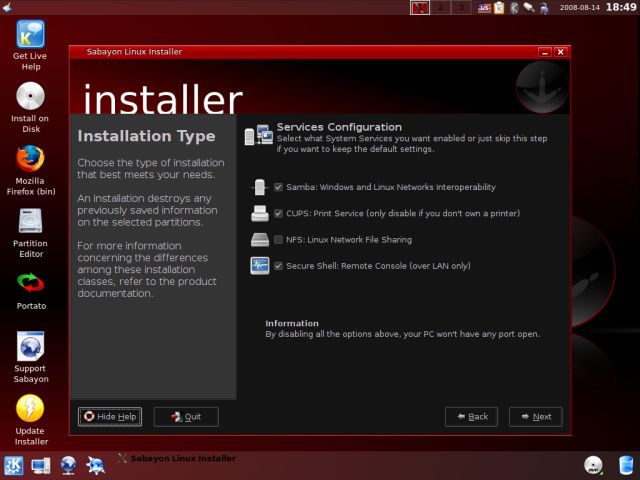 Sabayon services configuration