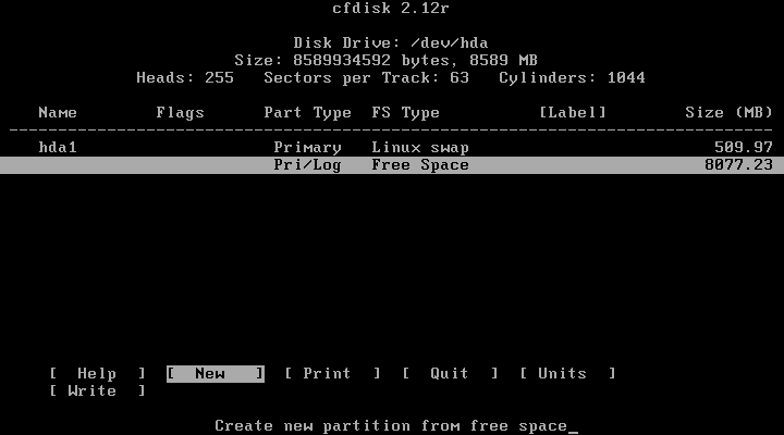 Slackware cfdisk make root