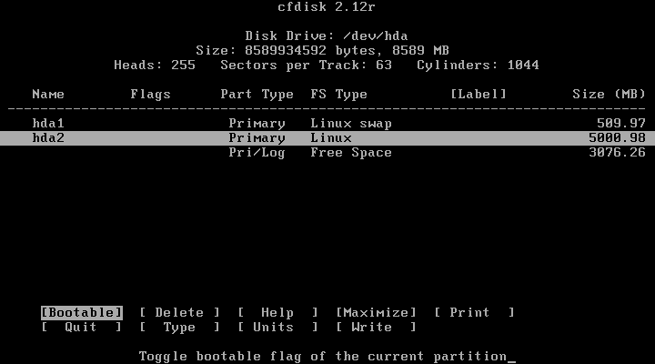 Slackware cfdisk make root bootable