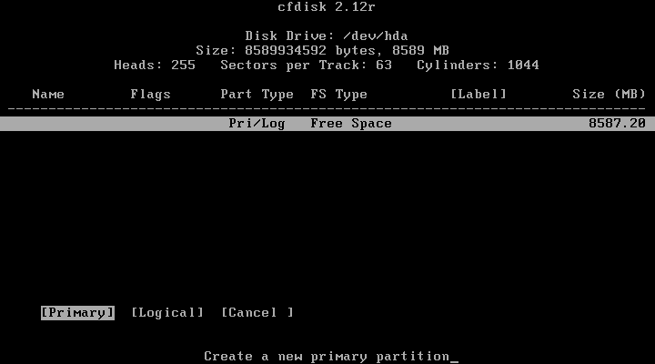 Slackware cfdisk new partition type
