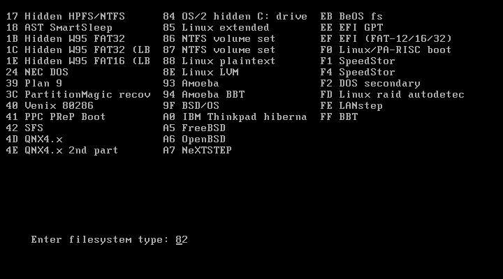 Slackware cfdisk new partition type swap