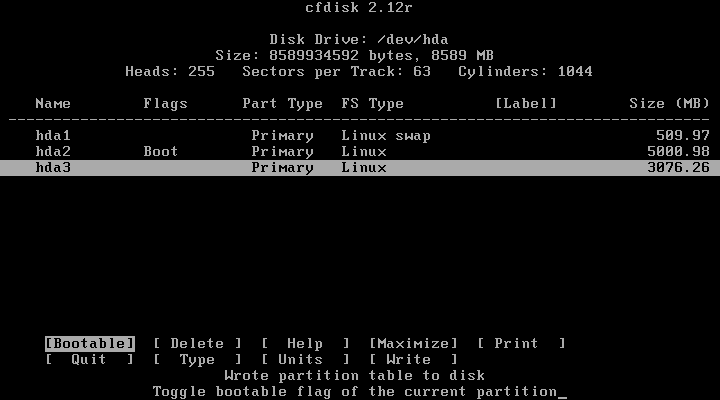 Slackware cfdisk write success