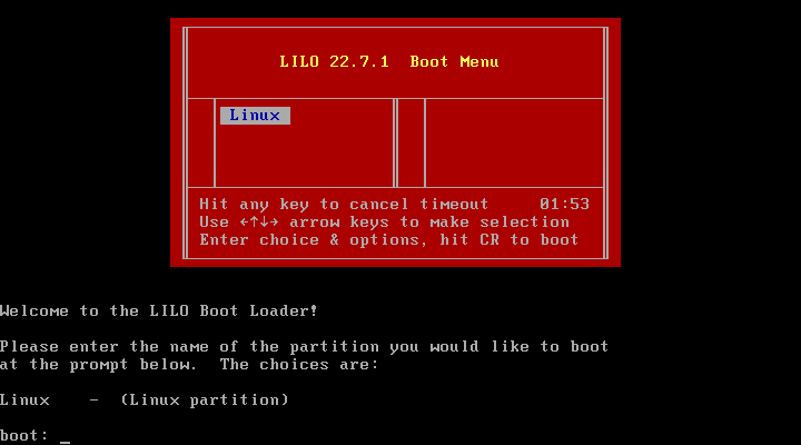 Slackware LILO welcome screen