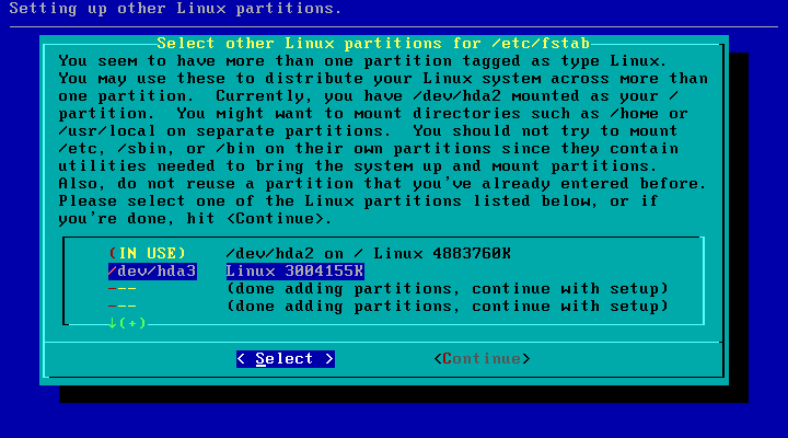 Slackware setup configure other partitions