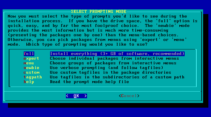 Slackware setup prompting mode