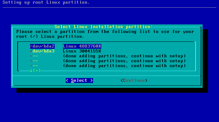 Slackware setup select root