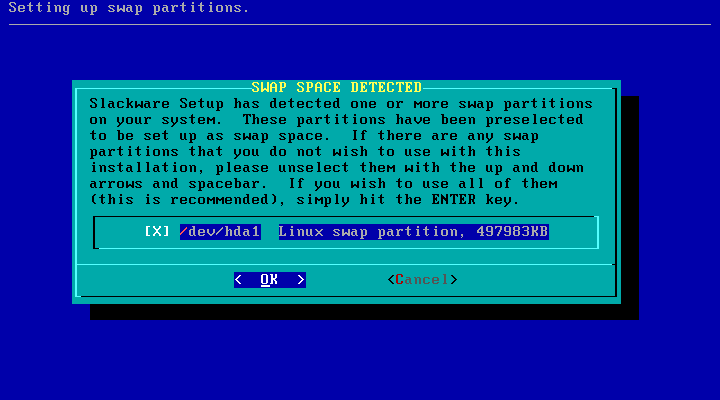 Slackware setup swap detected