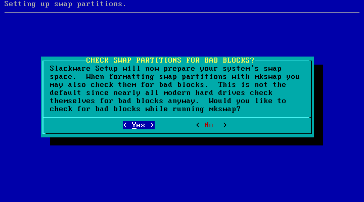 Slackware setup swap formatting