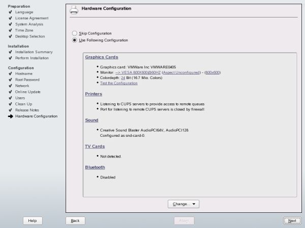 SUSE hardware configuration
