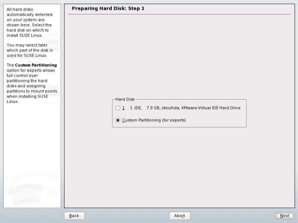 SUSE partitioning choose hard drive