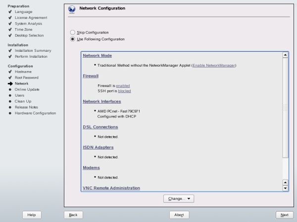 SUSE network options
