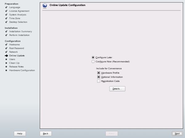 SUSE online update configuration