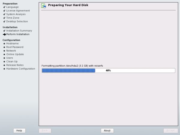 SUSE preparing hard disks