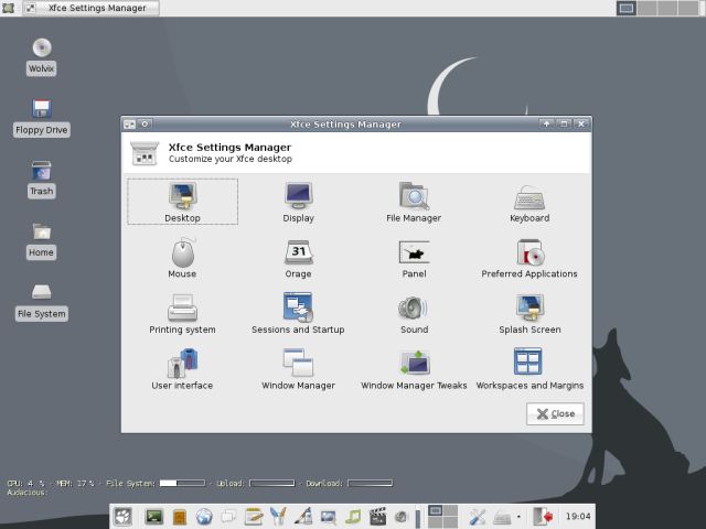 Wolvix Xfce settings manager