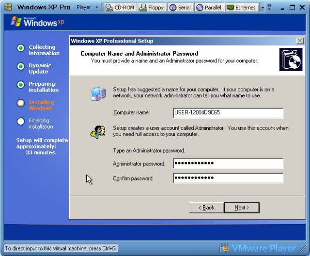 Setting admin password