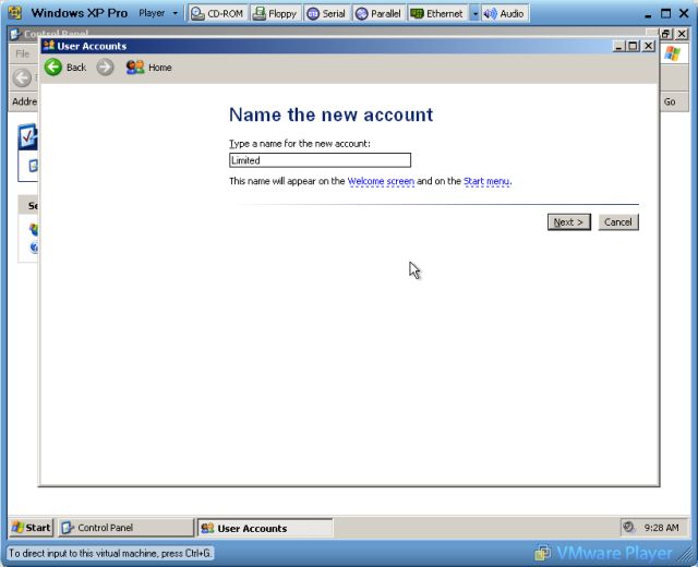 Naming the new account