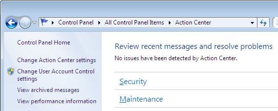 UAC in Action Center