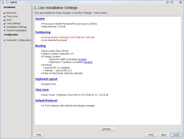 Installation settings