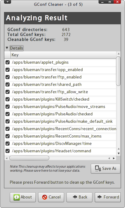 gconf-cleaner results