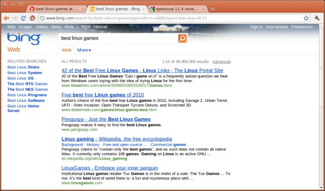 Bing results, games.