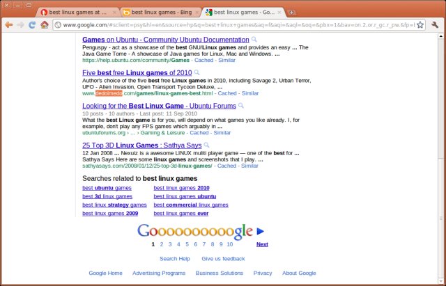 Google results, games