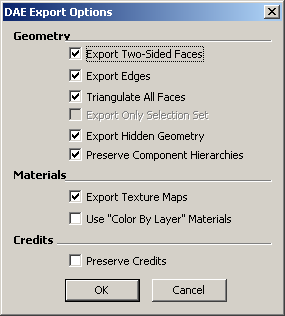 Sketchup export options