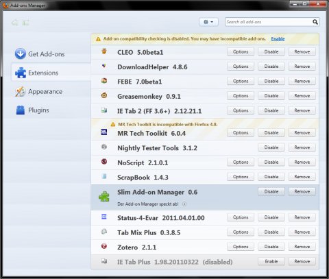 Slim addons manager