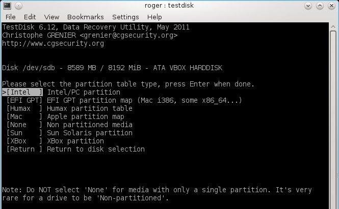 Partition table type