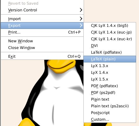 LyX export options