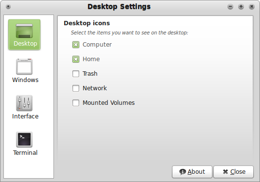 Desktop settings