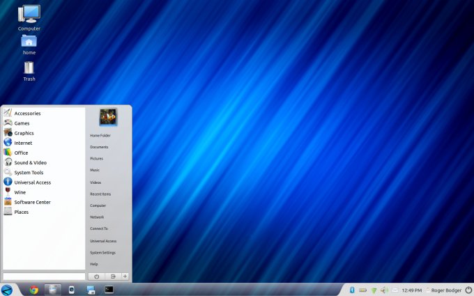 Installed desktop, with menu