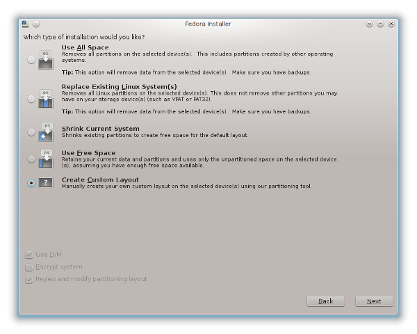 Partitioning options